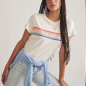 Marine Layer Cream Slight Crop Tee w Colorful Stripes - Like New - Medium